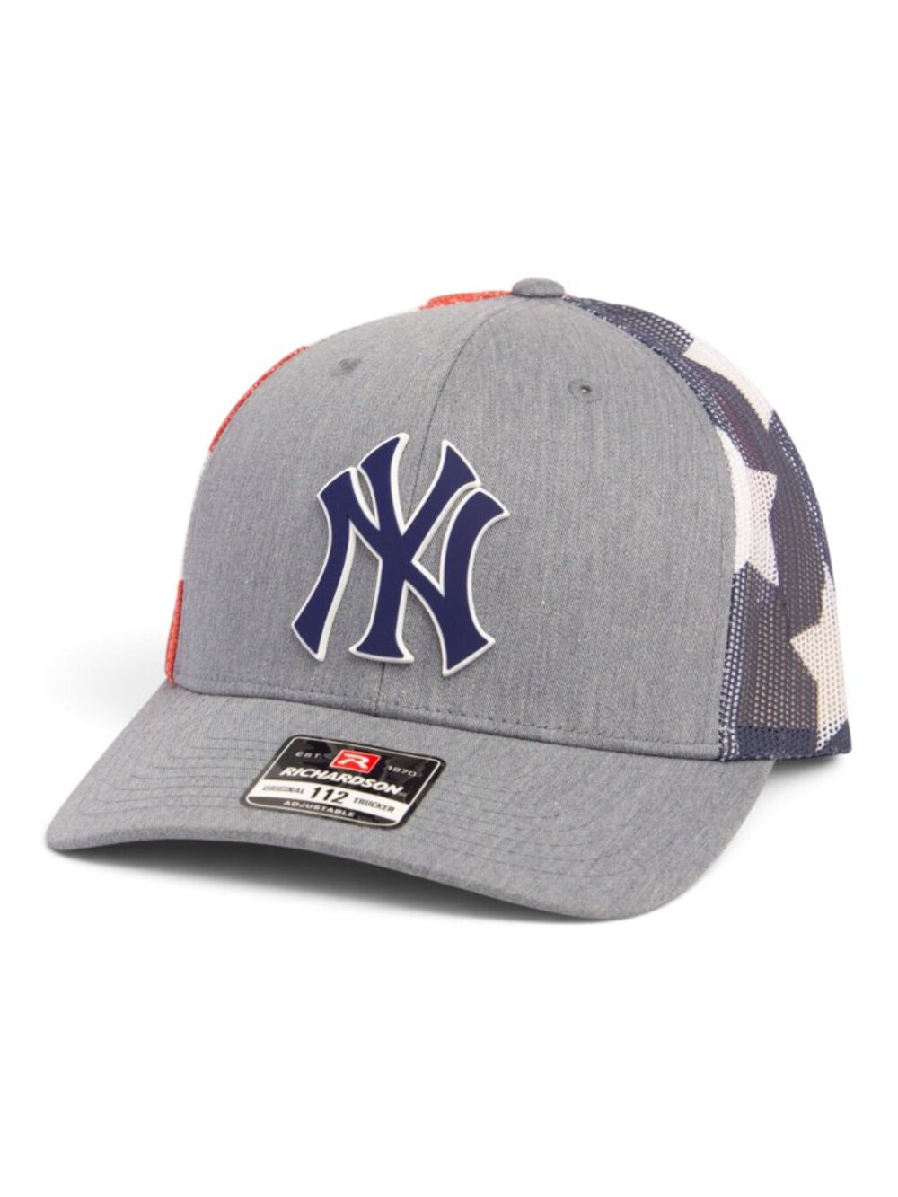 New York Yankees NY Navy 3D Snapback Trucker Hat- Heather Grey/ Stars & Stripes